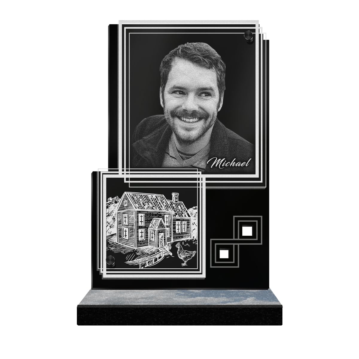 ETERNEL - Customizable Funeral Plaque Rectangle Illusion Country House Customizable Photo and Text, laser-engraved funeral plaque for tribute, tombstone, mortuary, ceremony