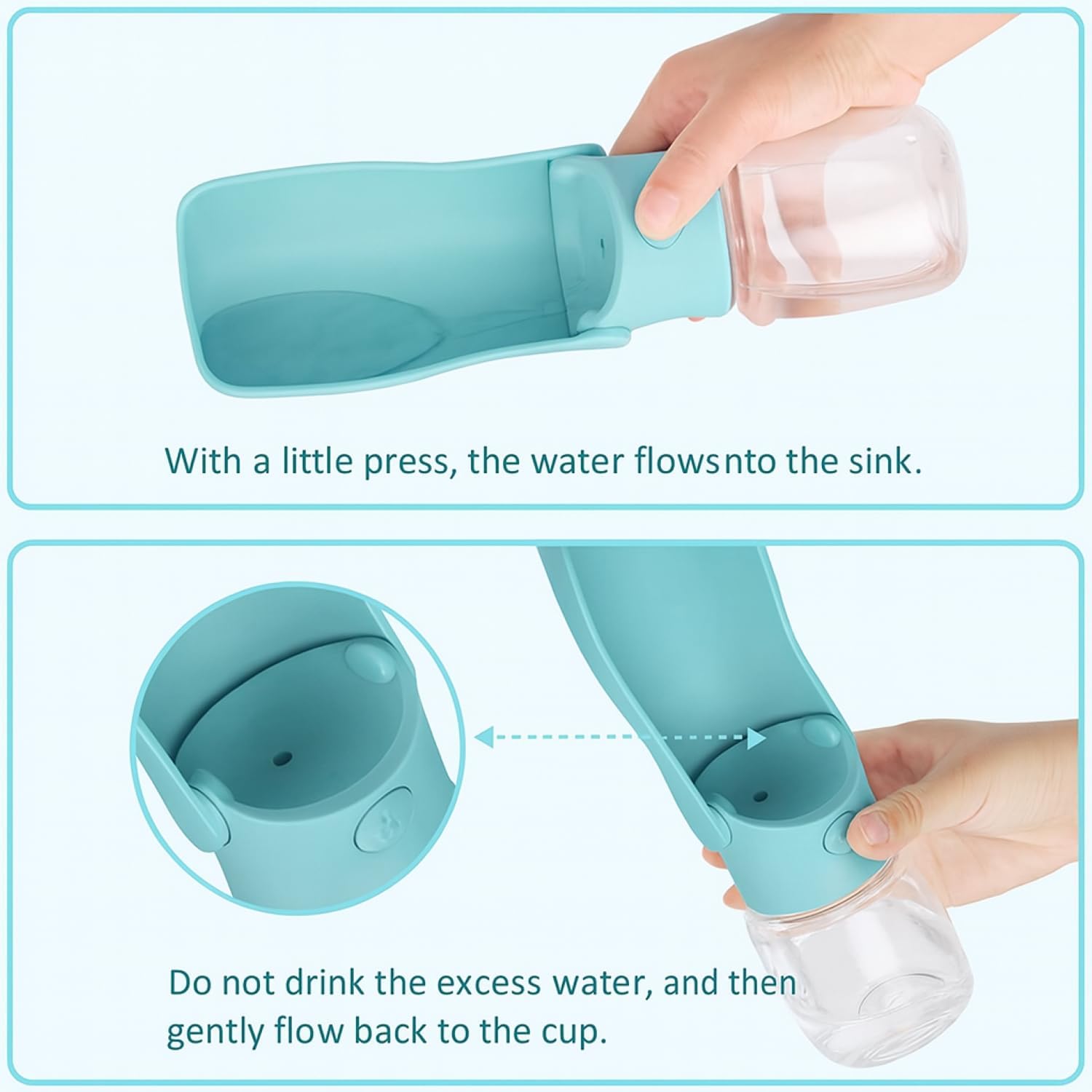 BePetMia Water Bottle Travel Portable for Dogs, Lid Can be Used as a Drinking Bowl, Dog Drinking Bottle in Silicone for Outdoor Use (Folding Blue, 350ml) 3