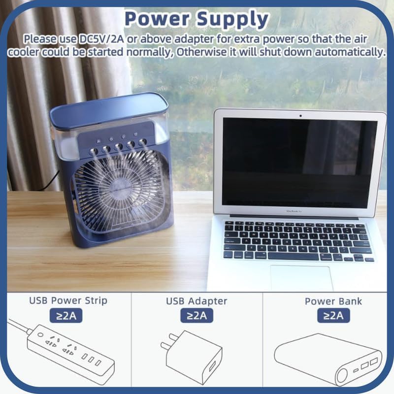 Image of Drumstone 𝟏𝟒-𝐘𝐞𝐚𝐫 𝐖𝐚𝐫𝐫𝐚𝐧𝐭𝐲 -Mini Room Cooler - 5-in-1 Portable Air Cooler with Humidifier, 7-Color LED & Ice Chamber | 3 Fan Speeds, 5 Mist Modes, 600ml Tank | Ideal for Home & Office