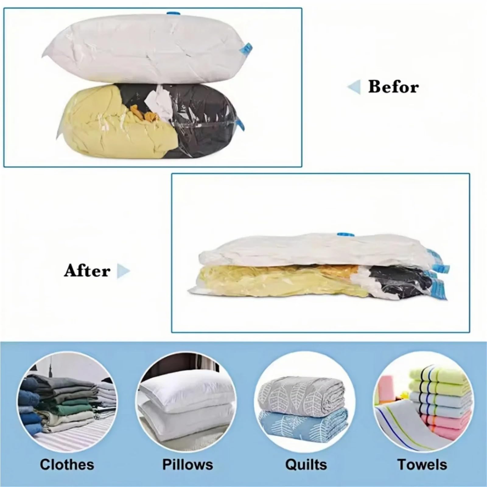 Bolsas Vacio Ropa Múltiples tamaños con bomba manual, bolsas ahorradoras de espacio for ropa, mantas, artículos básicos viaje for el hogar Para viajar(10pcs Bags)