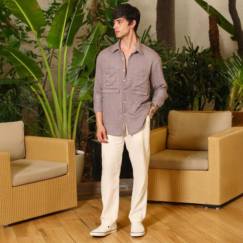 Image of CAHOOT Men's Oversized Shirt Casual Wear | Lapel Collar | Long Sleeve | Button Closure | Oversized Shirt Crafted with Comfort Fit for Everyday Wear