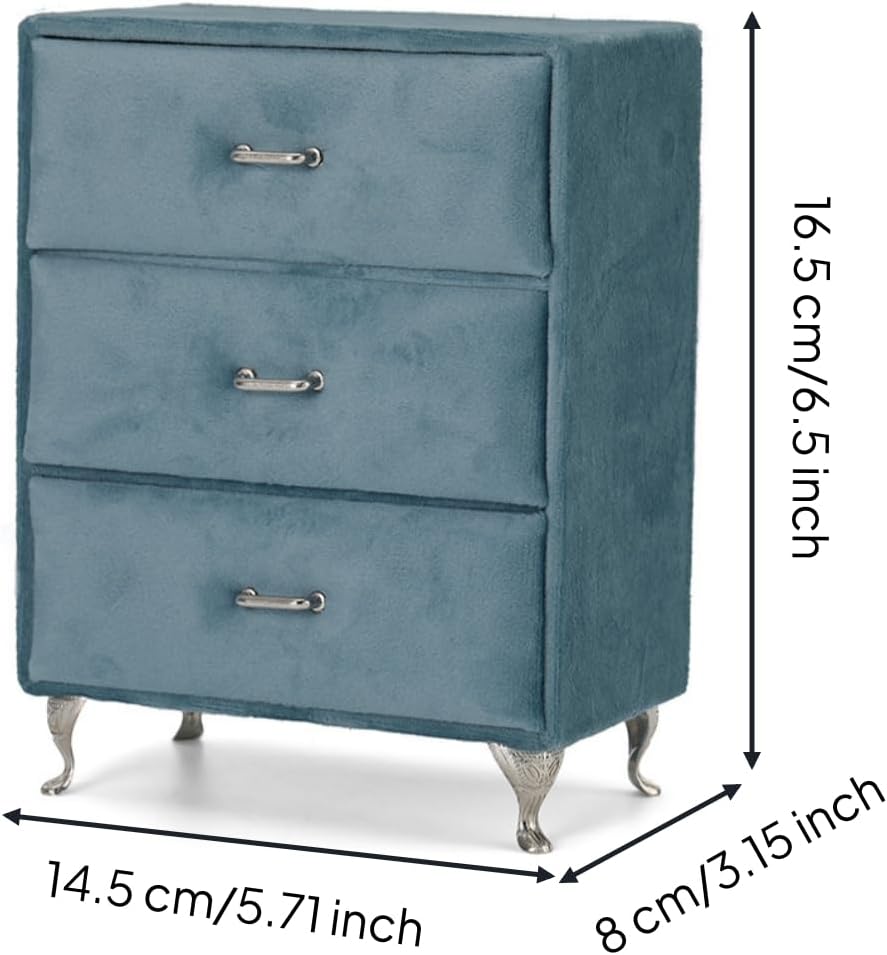 Yiju Jewelry Storage Container Jewelry Organizer Chest With Three Drawers Gentle Velvet Legs Pull Handles suitable for bedroom dresser vanity gift giving home decoration image 3