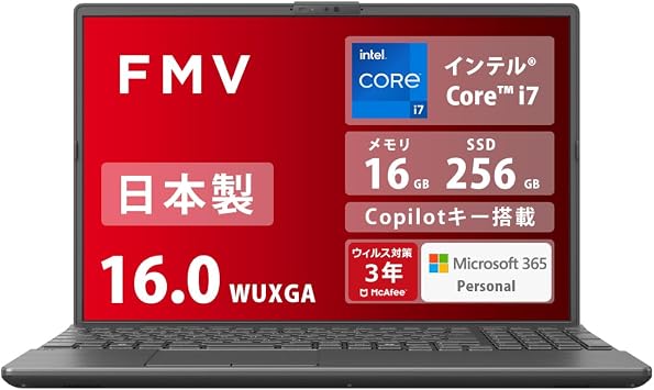 FMV Notebook, Made in Japan, Note A WA3-K3 MS 365 Personal/Copilot Key, Face Identification Compatible, Win 11/16.0 Type, Core i7/16GB, SSD 256GB, BDXL Compatible, Blu-ray Disc Drive, AZ_WA3K3_Z929 K1TD000PJP