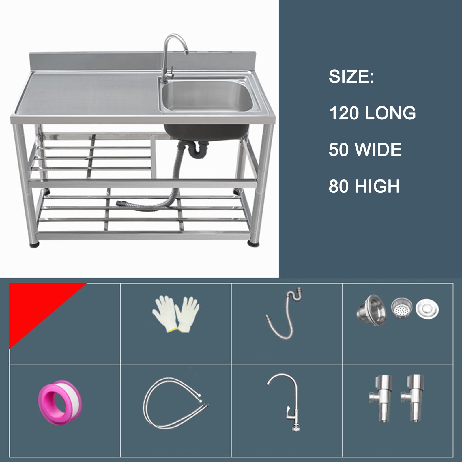 TRINITY Stainless Steel Freestanding Single Bowl Utility Sink For Garage, Laundry Roo, And - View #7