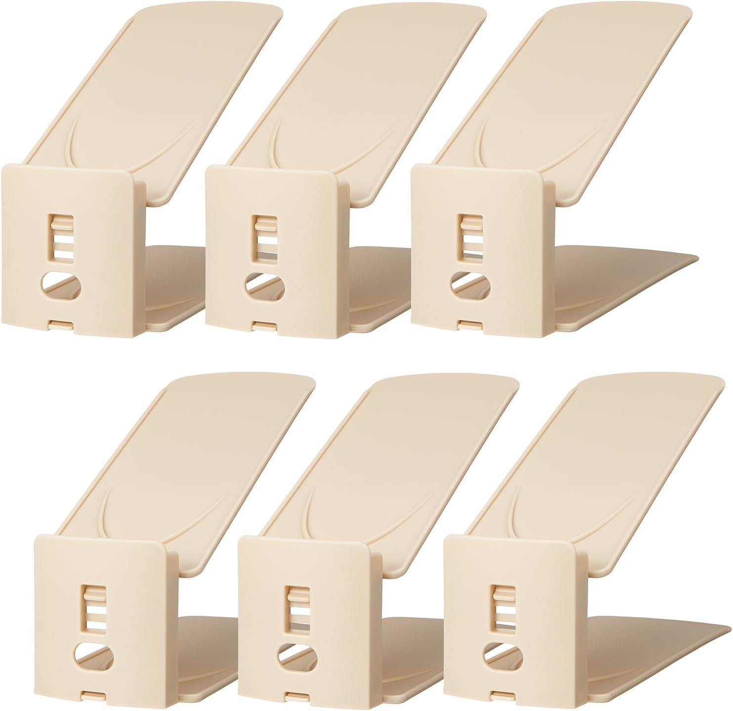Like-it Shoe Storage, Shoe Holder, Adjustable Height, 3 Pieces, Width 3.9 x Depth 10.8 x Height 3.9-7.3 inches (10 x 27.2 x 10-18.5 cm), Beige, Made in Japan, Space Saving, 2X Storage Capacity