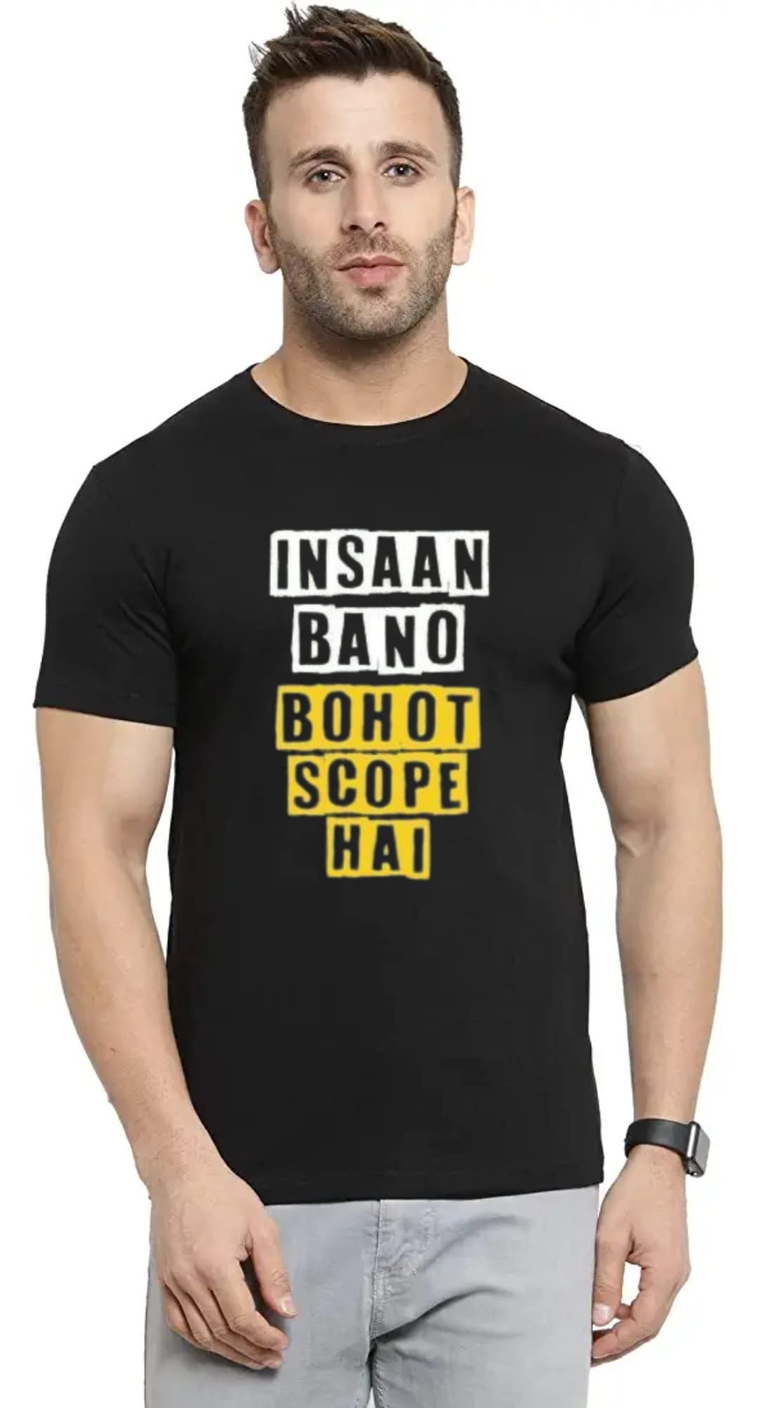 Be Crazyinsan bano Hindi Funny Tshirt Cotton Printed Tshirt for Men