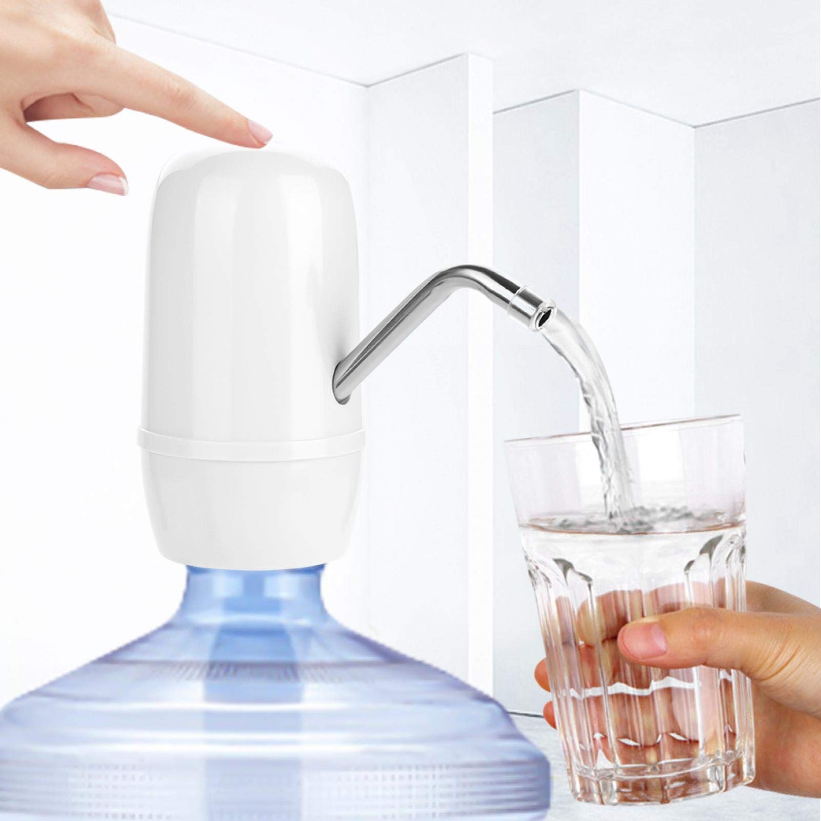 Omabeta Universal Bottle Water Pump One Key Operation Water Dispenser Double Motor USB Fast Charging for Playground for Living Room(white)