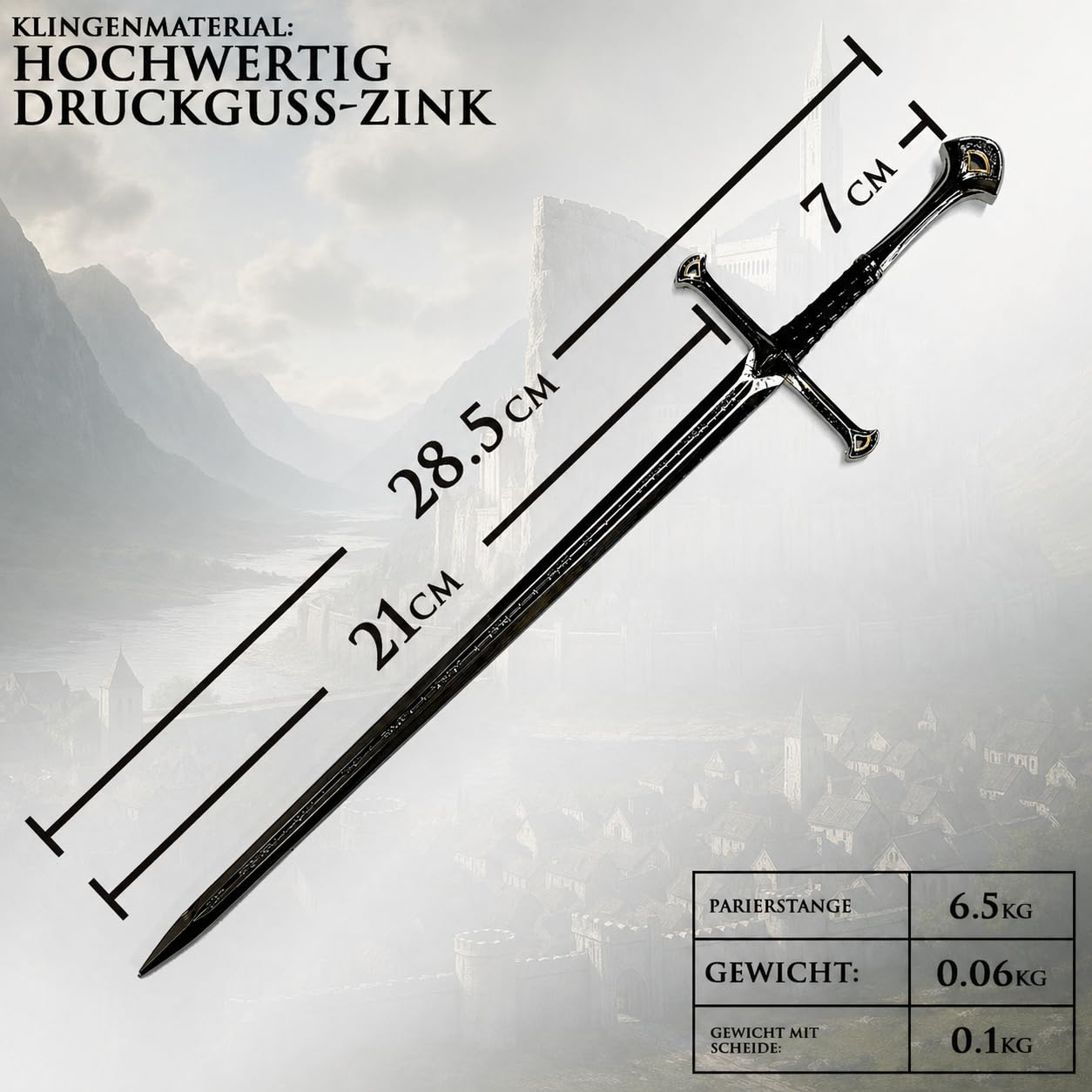 Herr der Ringe Anduril Schwert Brieföffner 30cm Metall Scheide Aragorns Flamme des Westens