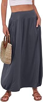 ANRABESS Women's Summer Long Maxi Skirts 2025 Trendy Ankle Length High Waisted Boho Flowy Beach Dress with Pockets Fashion