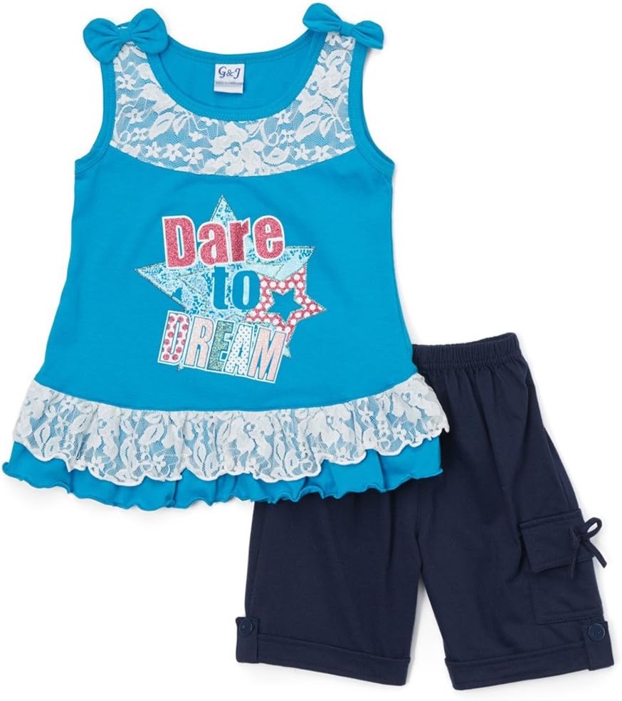 ToBeInStyle Girl's Two Piece Summer Set Cute Tee Top and Matching Shorts Adorable Outfit