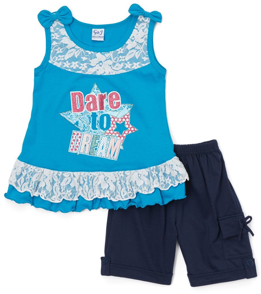 ToBeInStyle Girl's Two Piece Summer Set Cute Tee Top and Matching Shorts Adorable Outfit