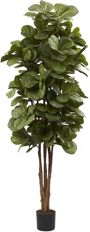 Nearly Natural 6 ft Artificial Fiddle Leaf Fig Tree with Nursery Pot | 6 Natural Trunks, 270 Lush Green Leaves, Maintenance-Free, Included Planter Pot, Ideal for Home Library or Office