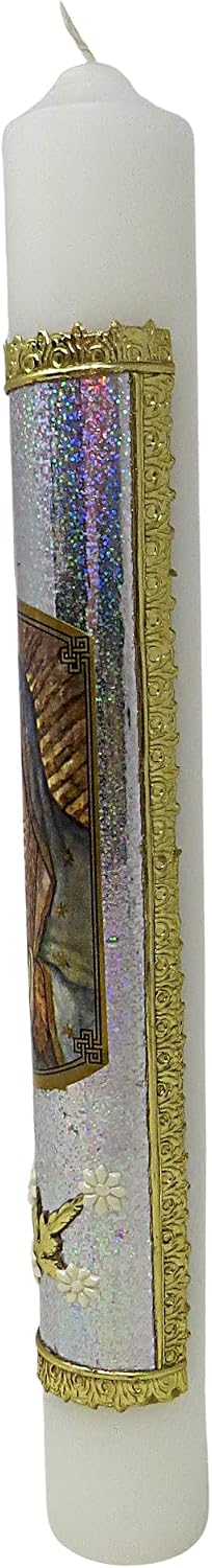Needzo Our Lady of Guadalupe Hand Decorated Pillar Devotional Candle, Candles for Sanctuaries, Vigils, and Prayers, Catholic Home Decor, 12 Inches