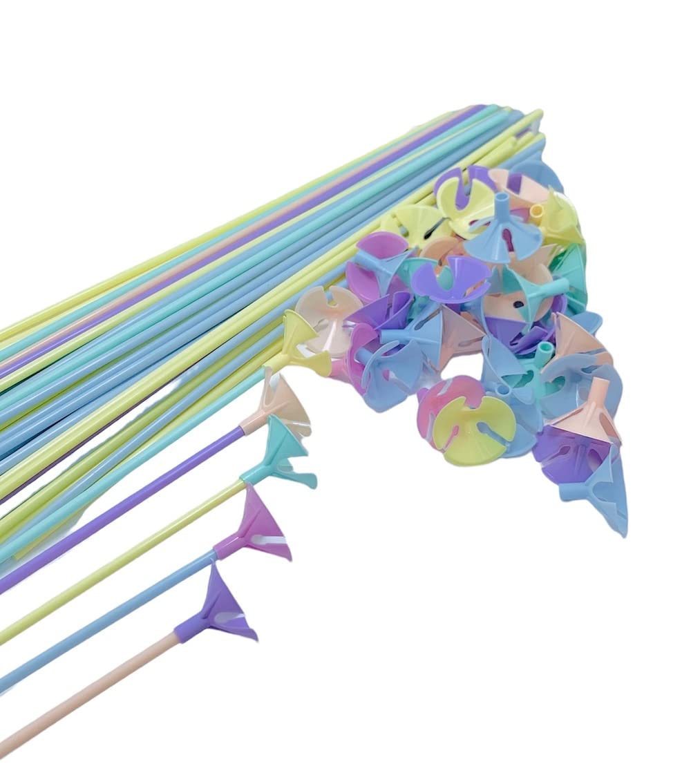 Balloon Sticks MultiColor 50Pcs Balloon Sticks 42cm Long Sticks With Cups(LightColors 50Pcs)