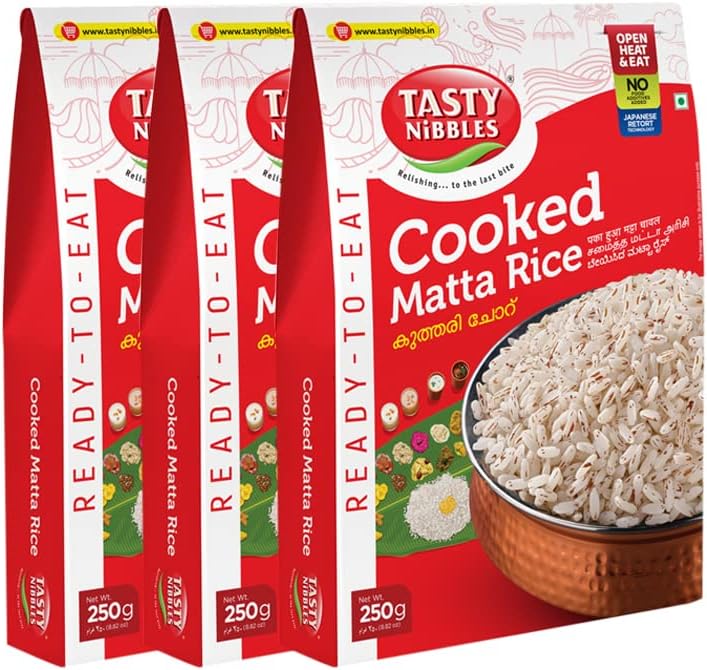 Ready to Eat Cooked Matta Rice 250 Grams [Pack of 3]|Open Heat & Eat | No Food Additives Added | Japanese Retort Technology