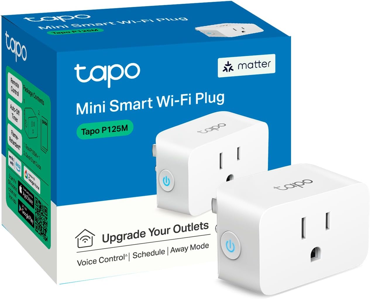 Tapo Matter Compatible Smart Plug P125M, 15A/1800W Max | Works with Apple Home, Alexa & Google Home, UL Certified, 2.4G Wi-Fi Only, 15A/1800W Max, Super Easy Setup, White