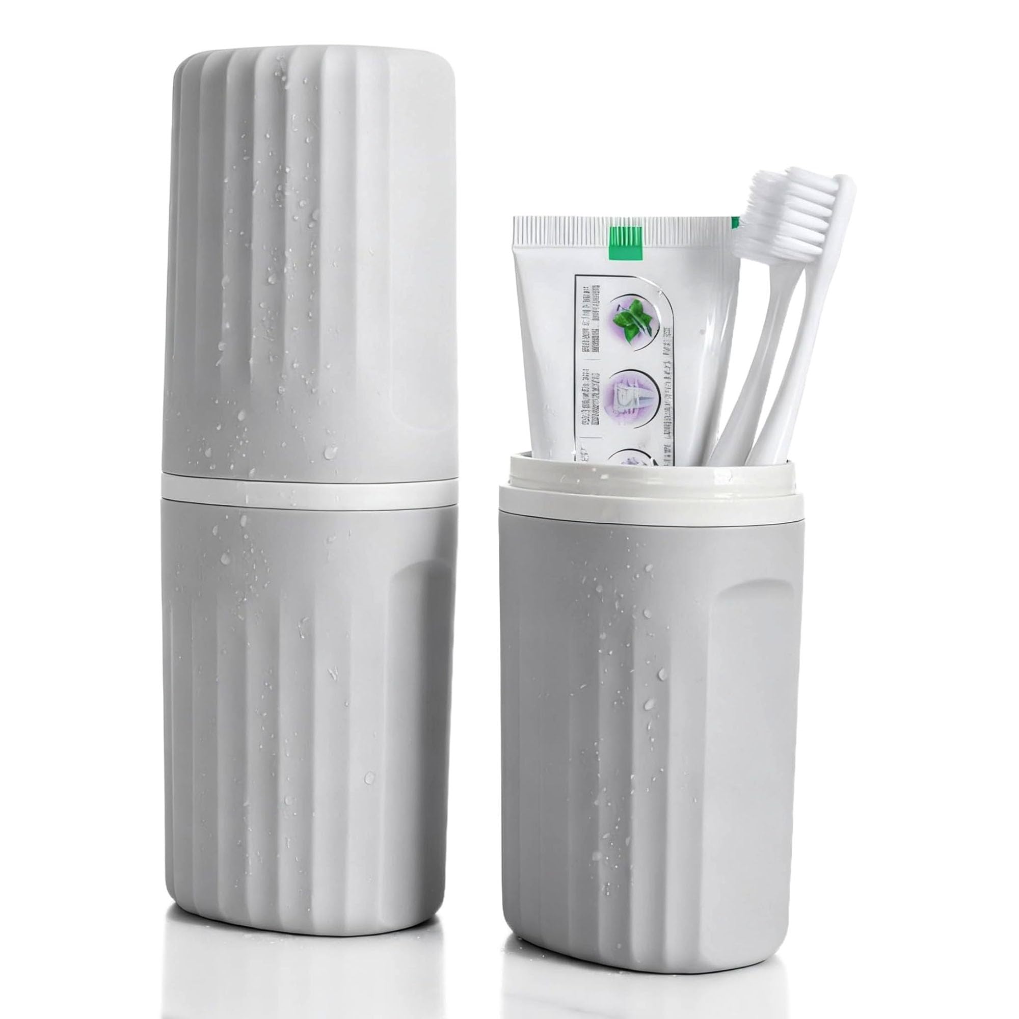 Estuche de viaje para cepillo de dientes, soporte portátil 2 en 1 para cepillo de dientes y taza de enjuague bucal, pasta de dientes de gran capacidad y taza para cepillo de dientes con tapa