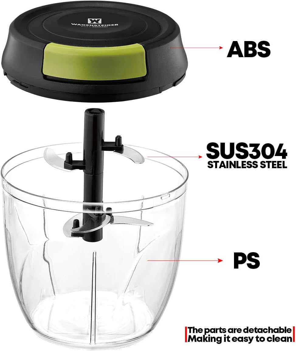WAGENSTEIGER String Vegetable Chopper 4-Cup (900ml/30.43 oz) Hand Pull Garlic Mincer Manual Food Processor for Vegetables Fruits Meat Nuts BPA-Free Material, Easy Clean Compact for Kitchen RV Camping