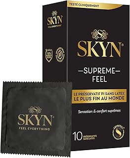 SKYN Supreme Feel : Lot de 10 Préservatifs sans latex SKYNFEEL pour Homme/Ultra-Fins, Lisses, Forme Droit