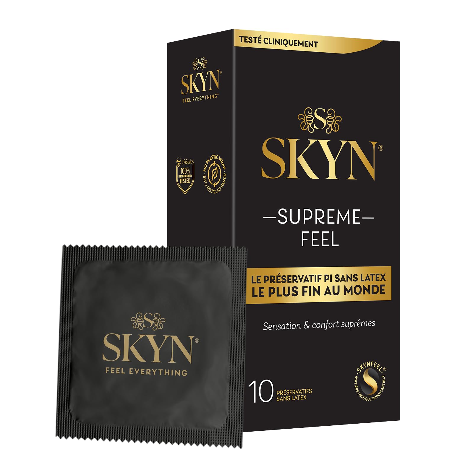 SKYN Supreme Feel : Lot de 10 Préservatifs sans latex SKYNFEEL pour Homme/​Ultra-​Fins, Lisses, Forme Droit