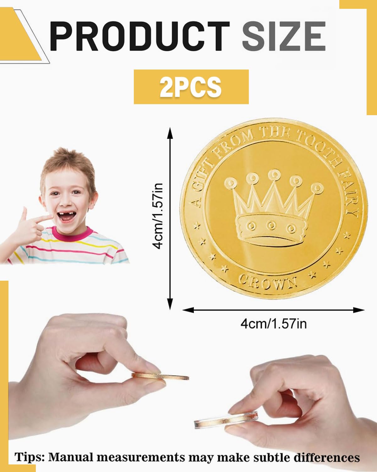 2 PCS Monete Fata dei Denti d'oro, Regalo Fatina dei Denti per Ragazze, Monete da Collezione Monete d'oro Moneta commemorativa per i Bambini dei Denti perduti, Stile corona, adatto ai ragazzi