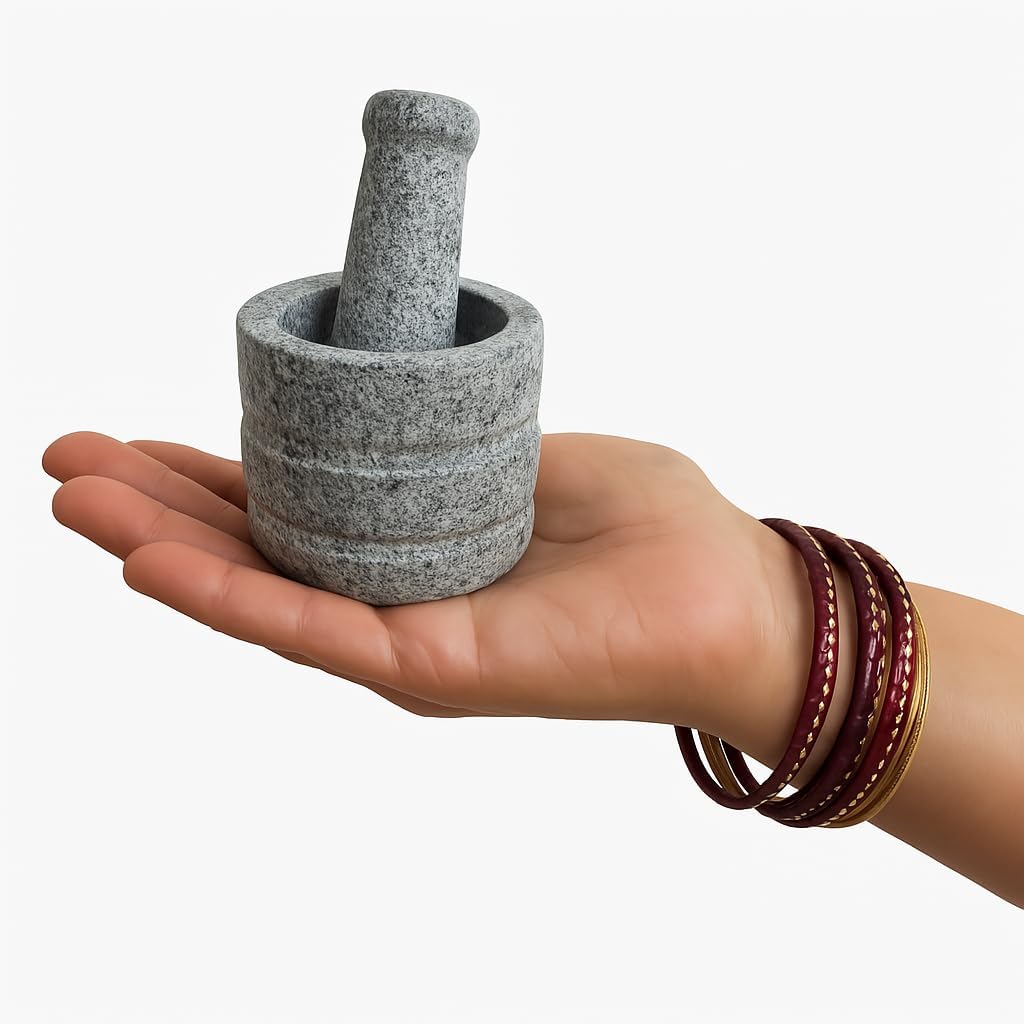 EZAHK Miniature Stone Mortar and Pestle Okhli, Small Tiny Size - (3 inch) Grey