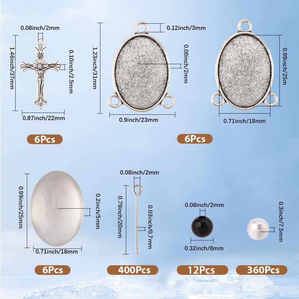 SUNNYCLUE 790Pcs DIY 6 Sets Rosary Making Kit Crucifix Charms Cross Charm Bezel Pendant Trays with Glass Dome White Imitation Pearl Beads Rosary Crosses for Women Men Memorial Gifts Holiday Supplies - Image 2
