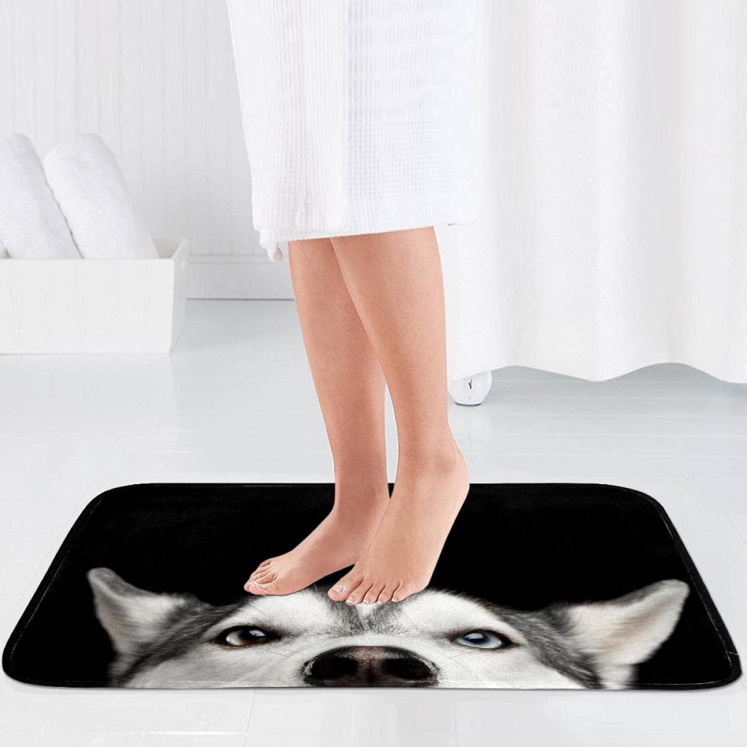 KXO Husky Dog, Waterproof Shower Curtain and Mat Set Polyester Bathroom Curtain and Rug Set with Hooks 70.8"x70.8"