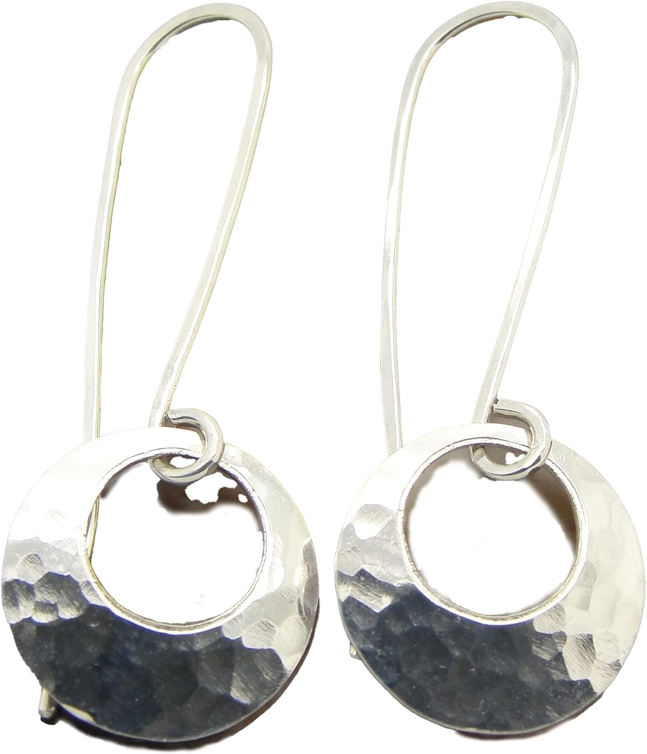 Little Lightweight Sterling Silver Hammered Disc Earrings in 1/2 Inch Size with Peephole