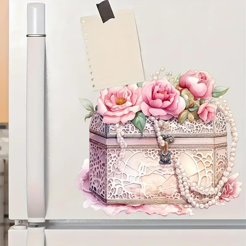 Treasure Box Rose Treasure Box Rose Series Pattern Toilet Cover Sticker Decals,Fish Bird Flower Leaf Waterproof Toilet Lid Tank Seat Decals Cistern Self-Adhesive Bathroom Wall Sticker