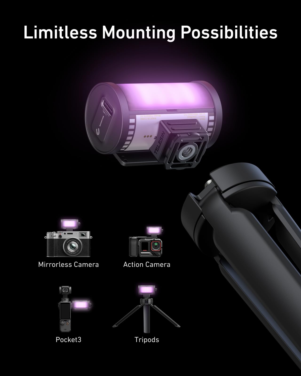 Amazon.co.jp: TELESIN 磁気式 RGB ビデオライト フルカラーLED補助光