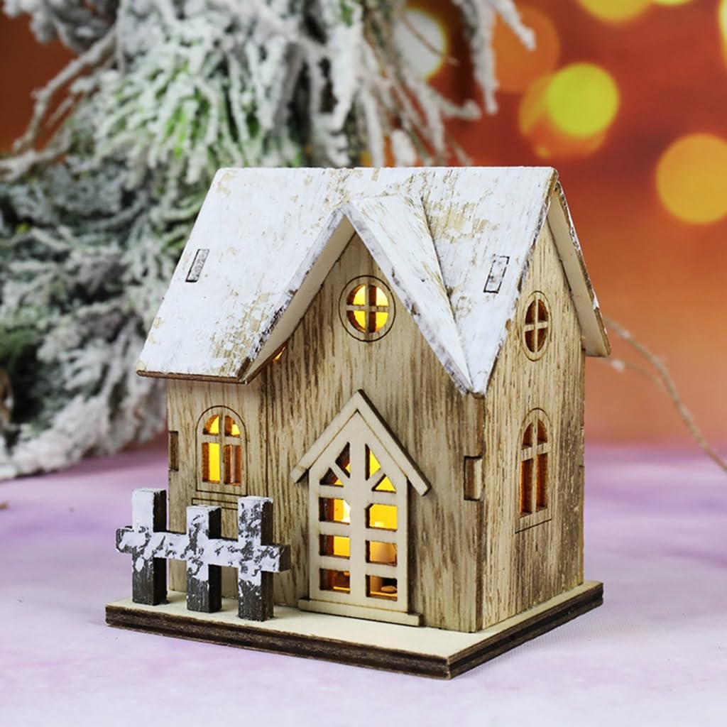 Luminous Christmas House Figurine Village Wood Ornament Exquisite Design for Delightful Display LED Light Ornament