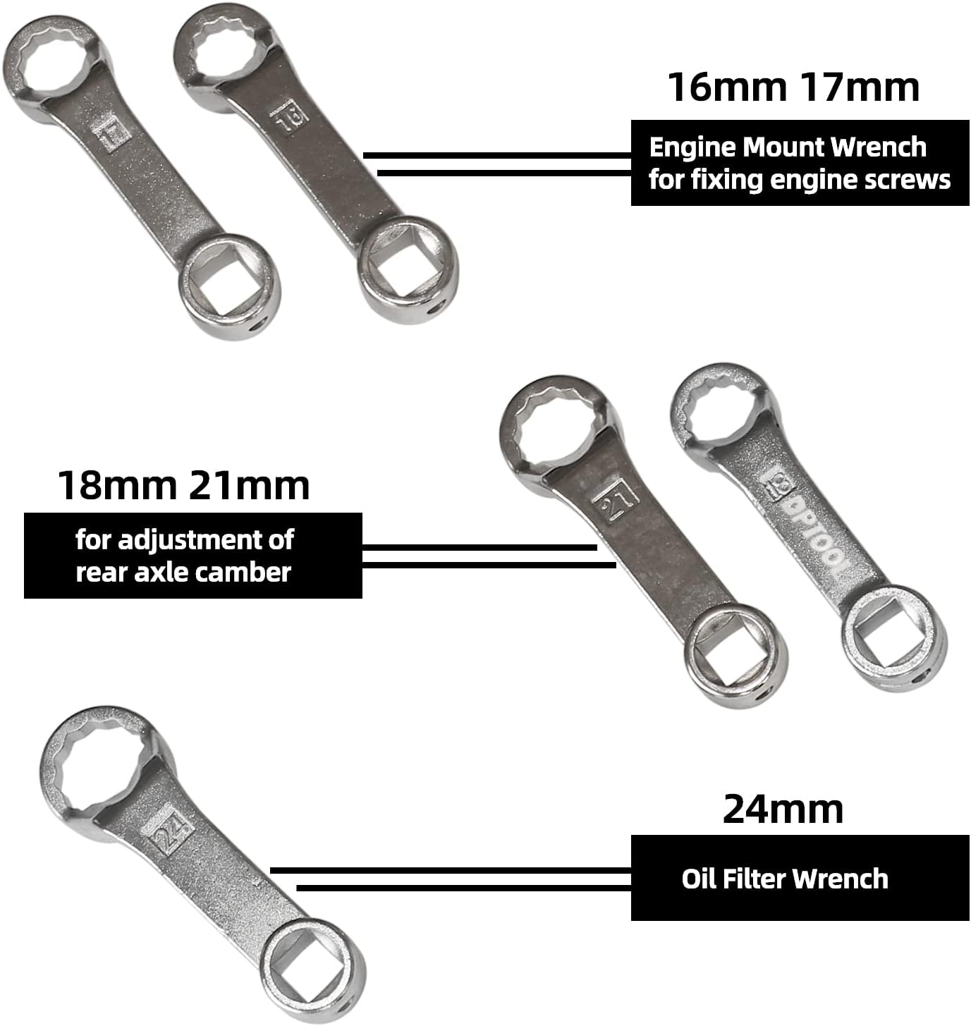 DPTOOL Engine Motor Mount Socket Rear Camber Adjusting Wrench 16mm 17mm 18mm 21mm 24mm 5pc Offset Engine Fixing Screws Oil Filter Removal Wrench Kit Compatible with Benz Replacement for VAG