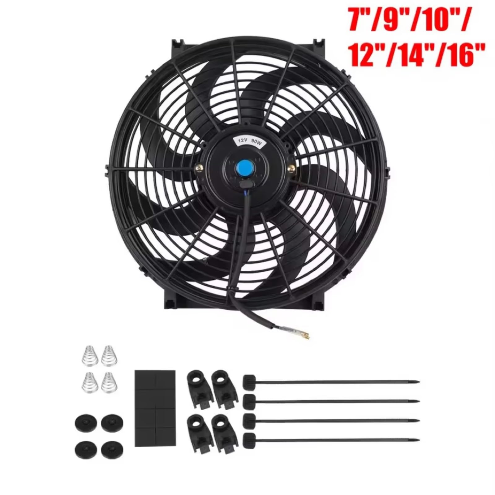 Ventilador Motor 7/9/10/12/14/16 Pulgadas Universal 12V 80W Ventiladores De Refrigeración De Radiador Electrónico Hoja De Empuje Kit De Montaje Frío Eléctrico(16inch-10 blades)