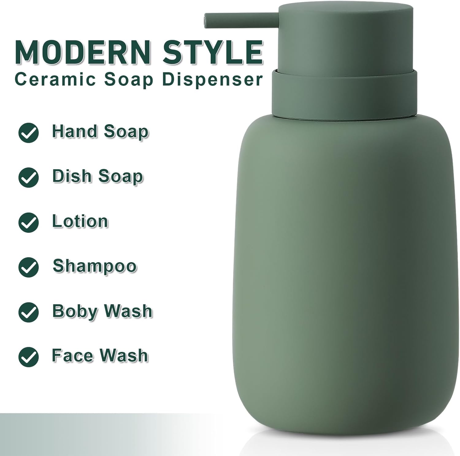 Green Soap Dispenser Bathroom,Ceramic Soap Dispenser Lotion Pump Dish Soap Dispenser for Kitchen,16oz Refillable Liquid Hand Wash Dispenser for Bathroom (Rubber Paint) - Image 5