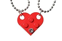 Vista 2 de Brick Heart Lego Necklace with Swarovski Crystal, 2 Bricks and 2 Silver Ball Beads Necklaces with Stylish Black Box - Friendship & Romantic Present