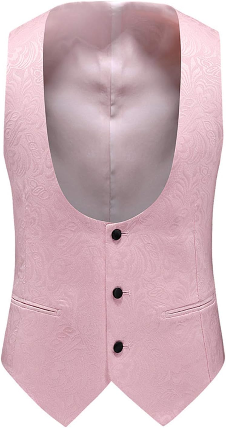 MllesReve Men's Slim Fit 3 Piece Jacquard Floral Wedding Suit Prom Jacket Pants