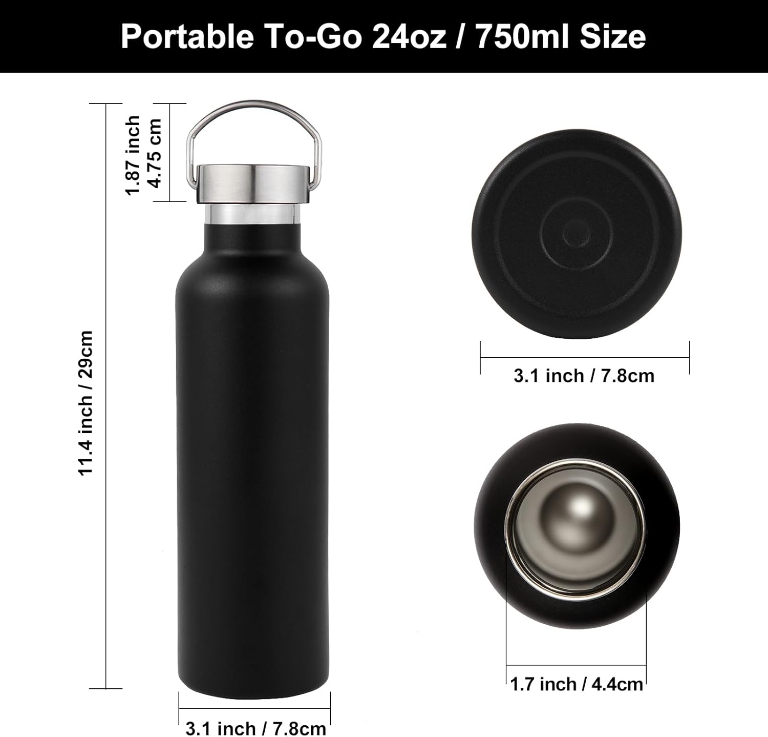 Volhoply 24oz Insulated Standard Mouth Water Bottle with Plastic & Stainless Steel Combination Lid Bulk 8 Pack, 304 18/8 Double Wall Vacuum Insulated Water Bottles, Reusable Metal Flask(Mix,8)