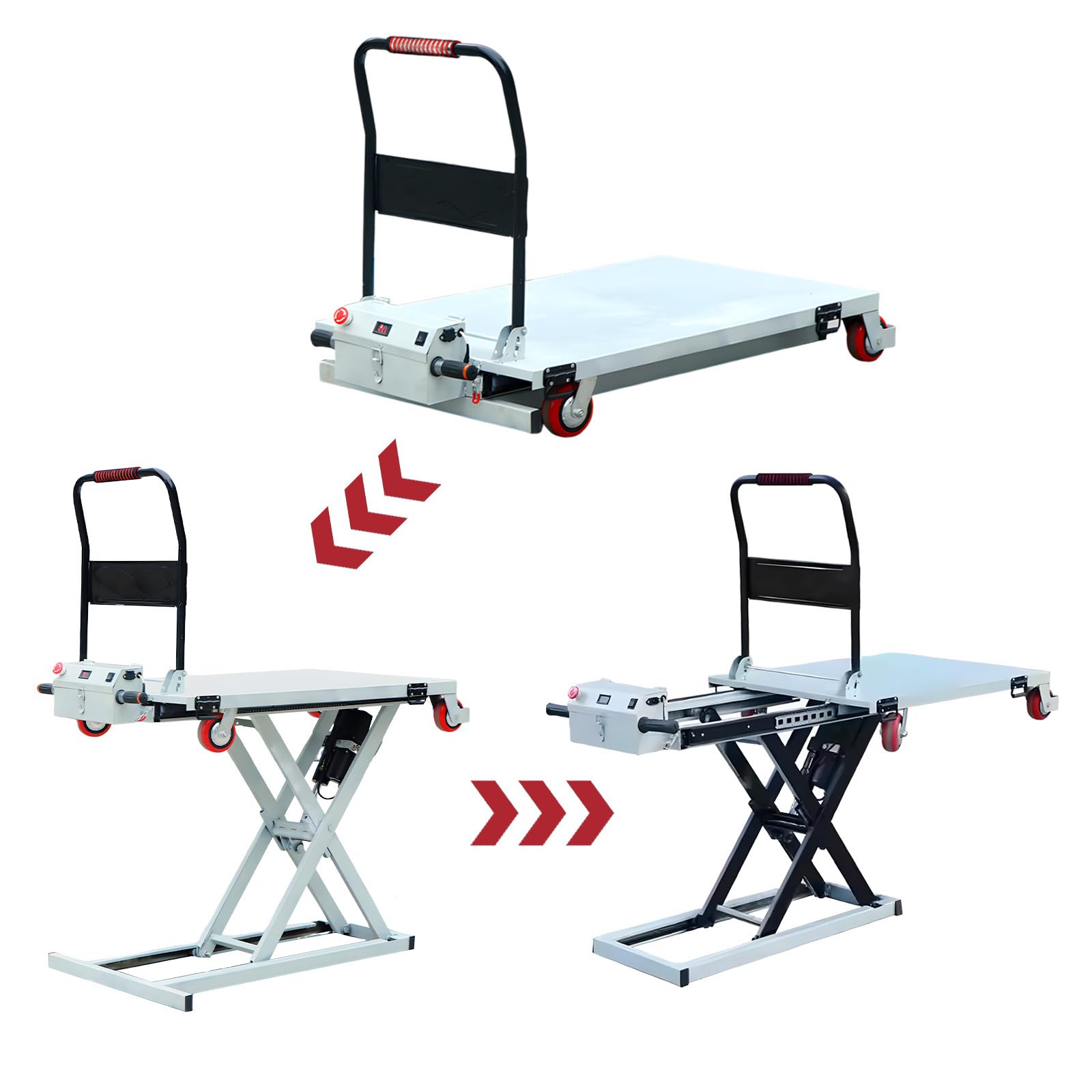 Carrello elettrico idraulico a forbice da 200 kg, altezza massima di sollevamento 80 cm, carrello piatto portatile per magazzino, officina e logistica, design compatto e resistente