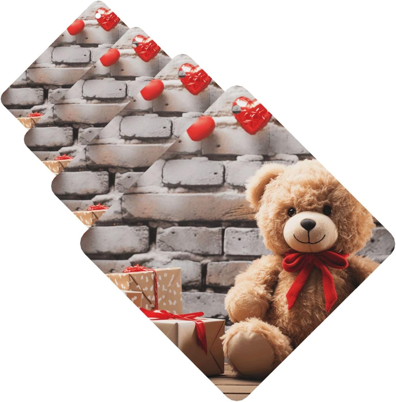 Car Air Freshener 4 Pcs, Hanging Car Air Freshener Fragrance Scented Cards Set Funny Aromatherapy Tablet Cute Bear Valentine Gift Auto Air Fresheners Incense Chips,Cute Car Accessories