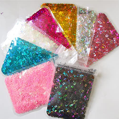 Loveourhome 8 Colors Holographic Letter Chunky Glitter Flakes Number Shaped Confetti Sparkles Nail Sticker Manicure Decor For Resin Crafts Nails Art Makeup #TOP5