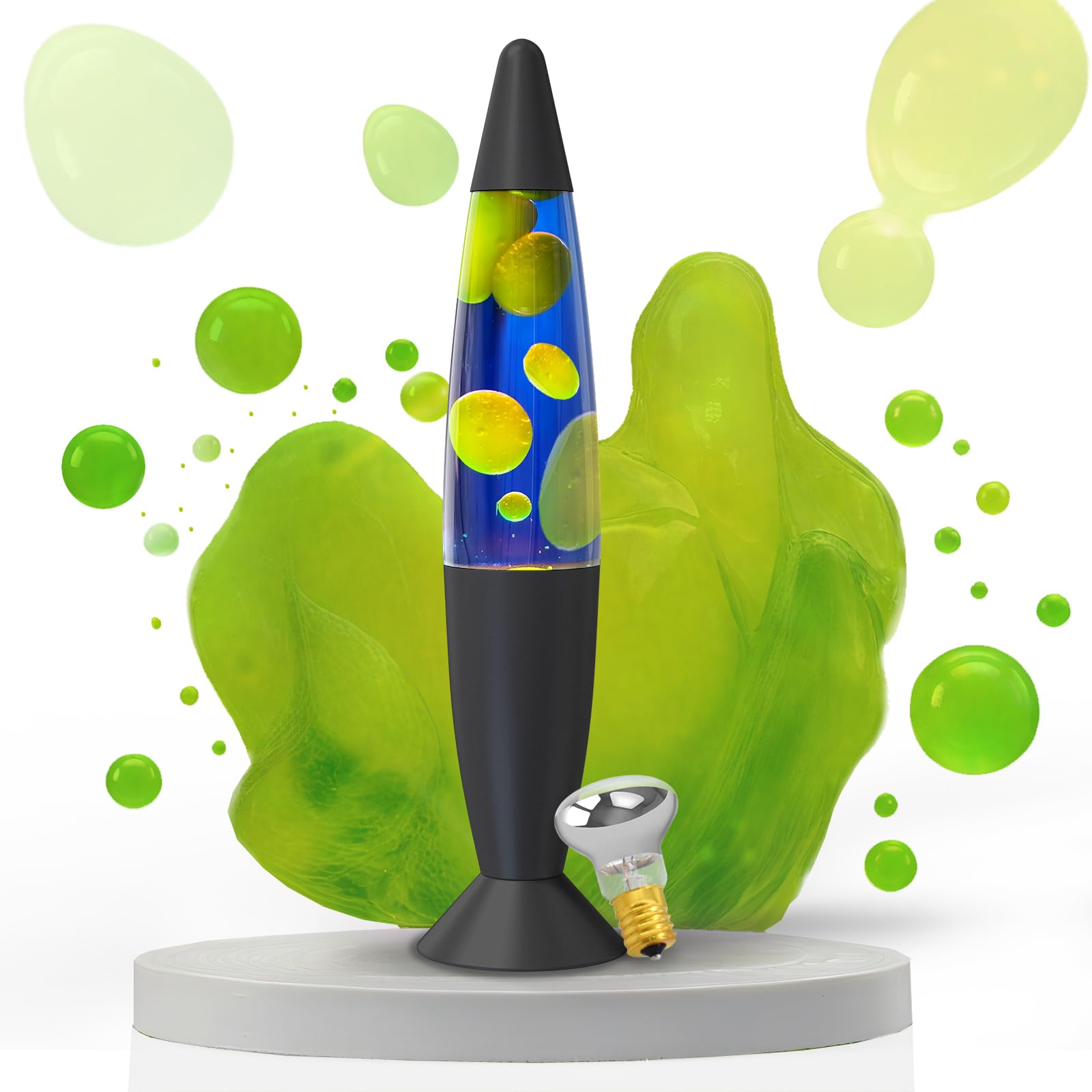 Soarling Lavalampe Kinder, 34cm Lavalampen für Erwachsene, Lavalampe mit Farbwechsel, Entspannende Stimmungslampe Geschenk (Dunkelblaues Wasser, Gelbes Wachs)