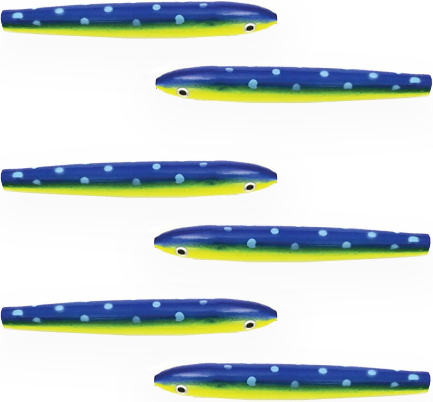 6" Cedar Plug Lures, 6 Pcs Dorado Color Unrigged, for Trolling, Includes Mesh Lure Bag, Ideal for Tuna & Saltwater Fishing