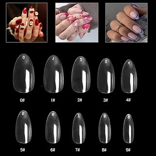 Mwoot 600Pcs Short Almond False Nail Tips Set, Full Cover French Acrylic Fake Nails Tips for Nail DIY Salon Manicure Extension, 10 Sizes (Clear)