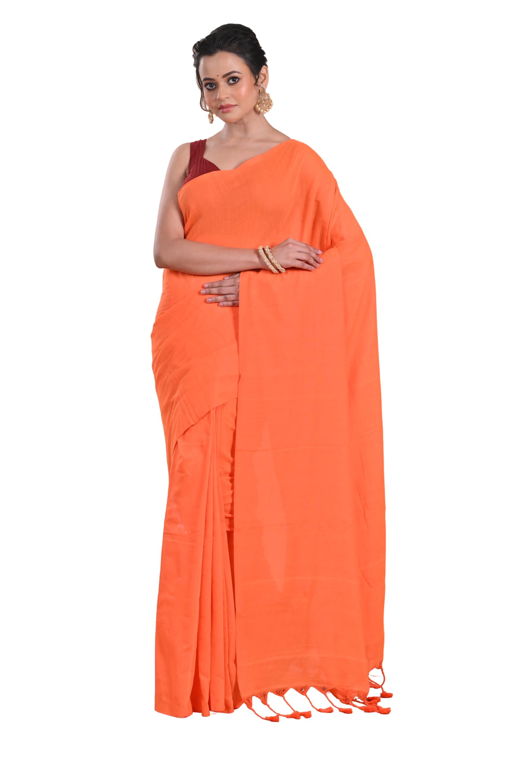 Women's Solid Plain Cotton Khadi Saree with Running Blouse Piece – 6.3m Length-picture-29