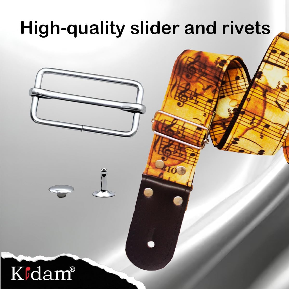 Kidam guitar strap, adjustable strap for acoustic guitars, basses and electric guitars.