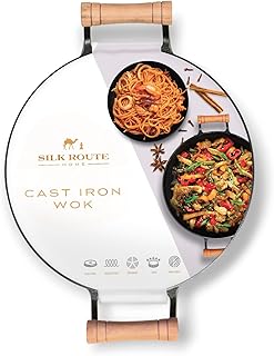 Silk Route Home Wok Cast Iron 32cm Two Handles Small Deep Wok Pan