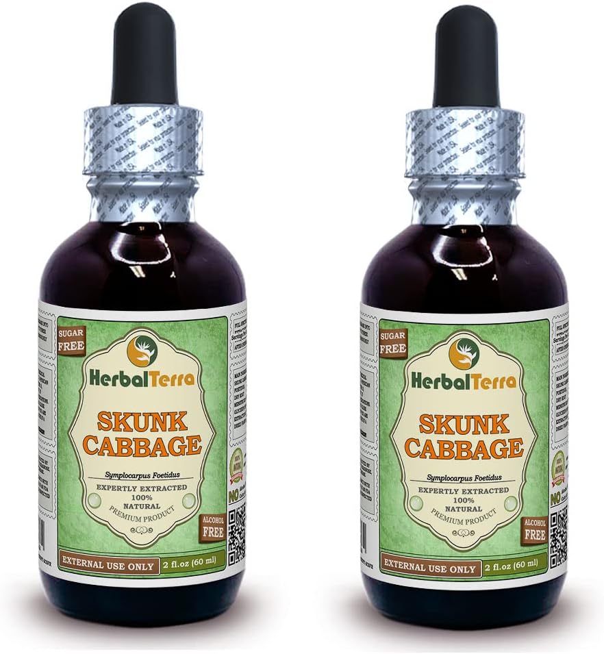 Skunk Cabbage (Symplocarpus Foetidus) Tincture, Dried Roots Liquid Extract (Brand Name: HerbalTerra, Proudly Made in USA) 2x2 fl.oz (2x60 ml)