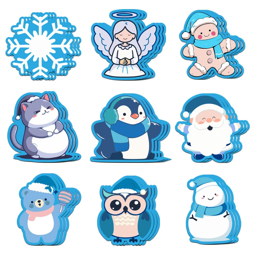 36Pcs Christmas Sticky Notes Winter Cartoon Self-Stick Notepads Snowman Snowflake Penguin Angel Gingerbread Man Decorative Memo Pad Notes Removable