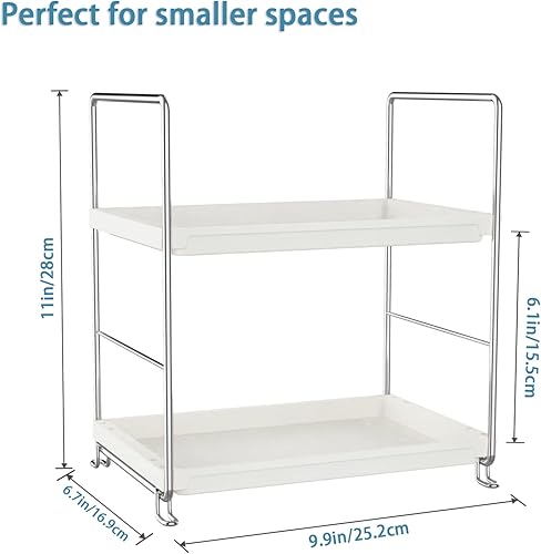 Miniatura 2 de Estante de especias de cocina de 2 niveles, organizador de encimera de baño, bandeja de tocador, almacenamiento de cosméticos y maquillaje, estante
